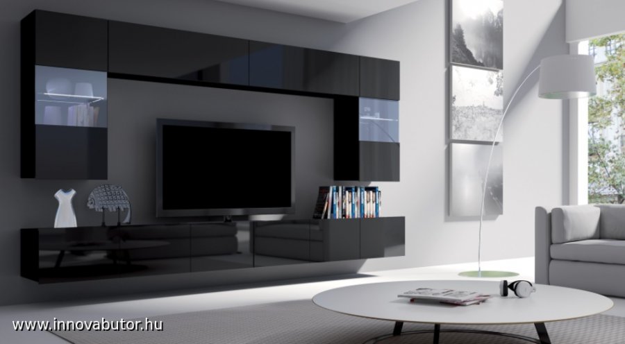 calabrini fekete fehér magasfényű nappali elemes bútor szekrény szekrénysor