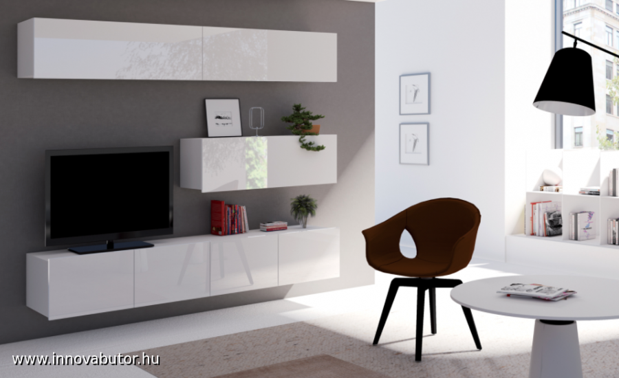 Calabrini 8 szekrénysor magasfényű fekete fehér nappali bútor