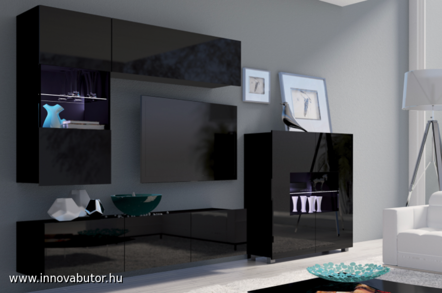 calabrini fekete fehér magasfényű nappali elemes bútor szekrény szekrénysor